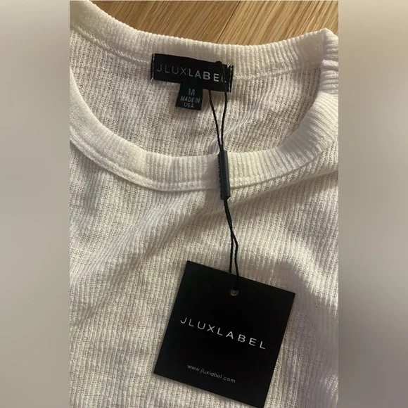 JLUXLABEL Brittney Ivory White Ribbed Long Sleeve Top Knit Thermal Tee Shirt - Picture 5 of 5
